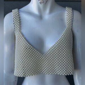 Hera Collection Pearl Embellished White Crop Top